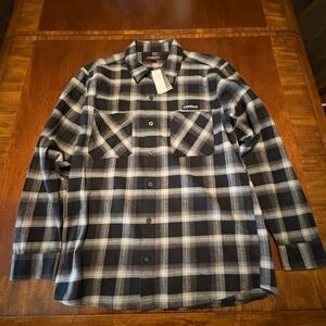 Airwalk Plaid Flannel Shirt Mens Medium Black Gray Button Up Skate Streetwear